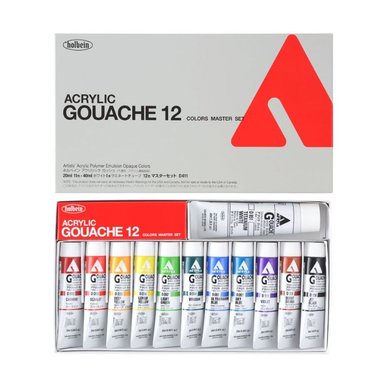 PINTURA HOLBEIN ACRYLA GOUACHE SET 20 ML Y 1 BLANCO 40ML 12 COLORES