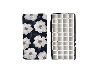 ESTUCHE VACÍO PARA ACUARELAS RECTANGULAR (METAL) - FLORES BLANCAS - 2