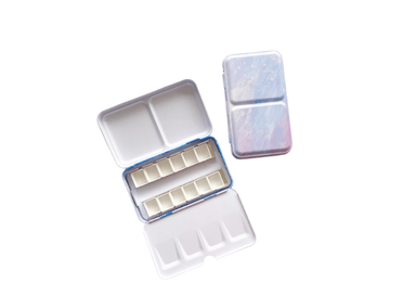 ESTUCHE VACÍO PARA ACUARELAS (METAL) - PEQUEÑO + 12 GODETS - LILA CELESTE