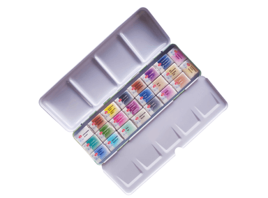 ESTUCHE VACÍO PARA ACUARELAS SIN SOPORTE (METAL) - MEDIANO + 44 MEDIOS GODETS - LILA CELESTE CIELO - 3