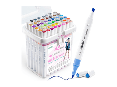 OHUHU MARCADOR DE ALCOHOL DOBLE PUNTA: PUNTA FINE Y PUNTA BISELADA - SET DE 48 COLORES