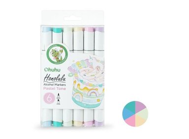 OHUHU HONOLULU: SET X6 MARCADORES DE ALCOHOL EN COLORES PASTELES (PUNTA PINCEL + BISELADA)