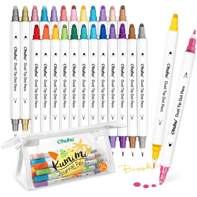 OHUHU KUMIMI: 24 MARCADORES BASE DE AGUA (PINCEL Y DOT)