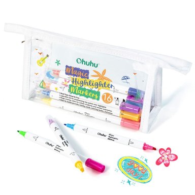 OHUHU MAGIC HIGHLIGHTER MARKERS: 16 MARCADORES DOBLE PUNTA