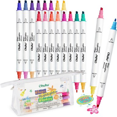 OHUHU MAGIC HIGHLIGHTER MARKERS: 16 MARCADORES DOBLE PUNTA - 2