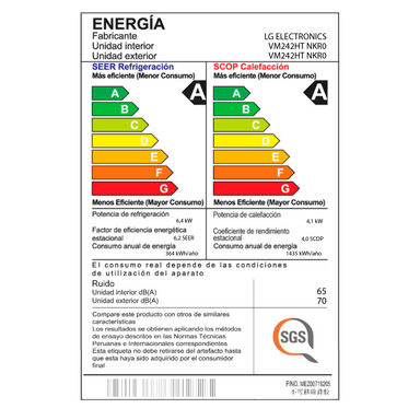 AIRE ACONDICIONADO SPLIT LG DUALCOOL INVERTER 24000 BTU FUNCIÓN FRÍO/CALOR - 6