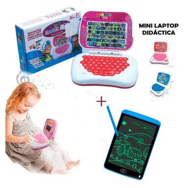 PACK 1 MINI LAPTOP PARA NIÑAS COLOR ROSADO + 1 TABLETA LED