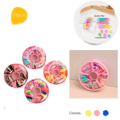 PACK DE 2 DONAS MINI LAZOS PARA EL CABELLO DE COLORES DULCES Y PINZAS PARA EL CABELLO