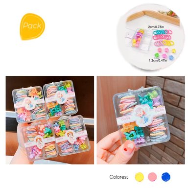 PACK DE 2 CAJAS DE MINI LAZOS PARA EL CABELLO DE COLORES DULCES Y PINZAS PARA EL CABELLO