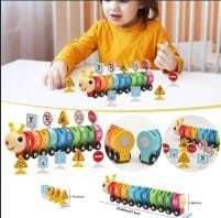 JUEGO DE TREN DE ORUGA DE MADERA COLORIDO CON SEÑALES DE TRÁFICO NUMÉRICAS