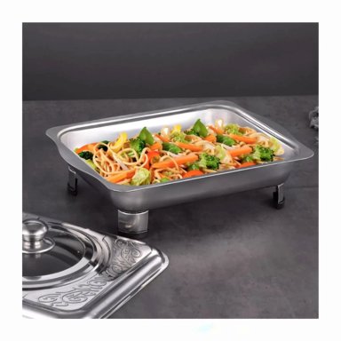 BANDEJA PARA BUFFET CON TAPA DE ACERO INOXIDABLE CON PATAS