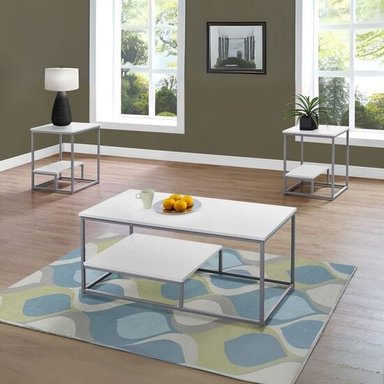 COMBO BATONS: 01 MESA CENTRO + 02 MESAS AUXILIARES BLANCO CORICHA HOME