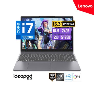 LAPTOP LENOVO CORE I7-13620H IDEAPAD SLIM 3 PANTALLA 15.3' WUXGA (1920 X 1200) 24GB DDR5 SSD 512GB - 1