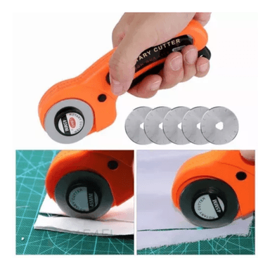 CUTTER CORTADOR CIRCULAR CUCHILLA GIRATORIO MULTIPROPOSITO 45 MM MÁS 5 CUCHILLAS DE REPUESTO