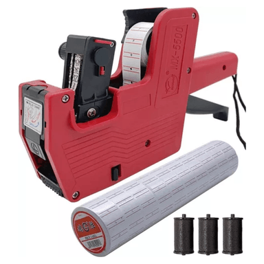 PISTOLA ETIQUETADORA DE PRECIO MX5500 MÁS 5000 ETIQUETAS ADHESIVAS DE PAPEL Y 3 TINTES