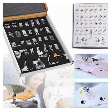 KIT DE PIES PRENSATELAS, 32 PIEZAS DE PIE DE MÁQUINA DE COSER A PRESIÓN PARA BROTHER SINGER JANOME BABYLOCK KENMORE DE CAÑA BAJA