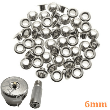 1000 OJALES DE METAL, OJAL OJALILLO METÁLICO NRO. 140 DE INTERIOR 6MM MÁS JUEGO DE TROQUEL