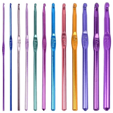 JUEGO 12 AGUJAS DE CROCHET METAL ACERO SET KIT CALIDAD TEJER