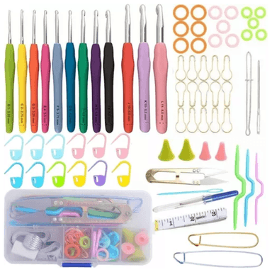 KIT DE 12 CROCHET GANCHO, AGUJAS PARA TEJIDO,  CROCHET DE SILICONA MÁS ACCESORIOS