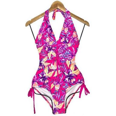 TRIKINI PUSH UP LICRA MUJER FUCSIA UV ENTERO FLOR ESTAMPADO GL-30 - 1