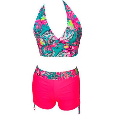 BIKINI PUSH UP LICRA MUJER FUCSIA UV BUSIER CON SHORT GL-28 - 1