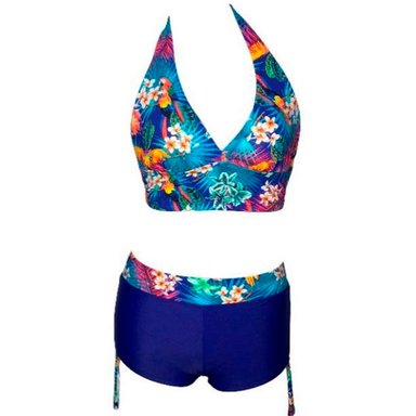 BIKINI PUSH UP LICRA MUJER AZUL UV BUSIER CON SHORT GL-28 - 1