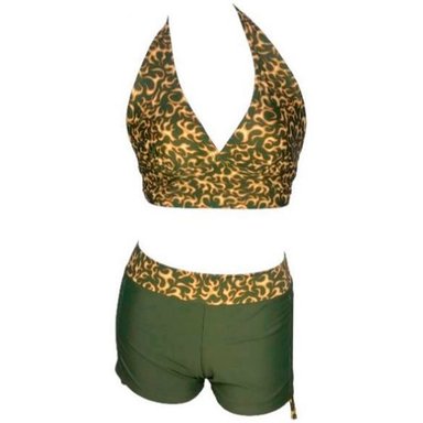 BIKINI PUSH UP LICRA MUJER VERDE UV BUSIER CON SHORT GL-28 - 1