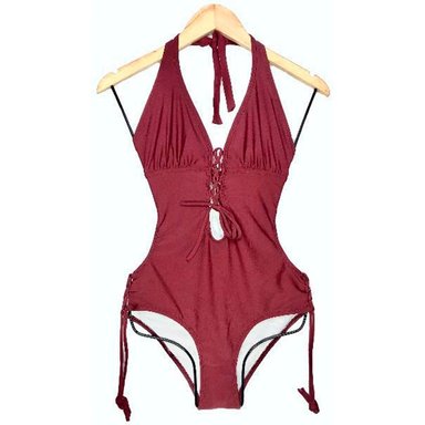 TRIKINI PUSH UP LICRA MUJER BURDEO UV ENTERO FLOR GUINDA GL-30 - 1