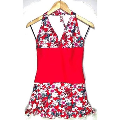 BIKINI PUSH UP LICRA MUJER ROJO UV POLO FALDA GL-32 - 1