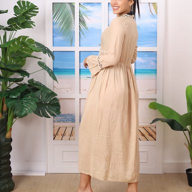 KIMONO MAXI MUJER YOMAR BEIGE PRINCESA MANGA LARGA - 3