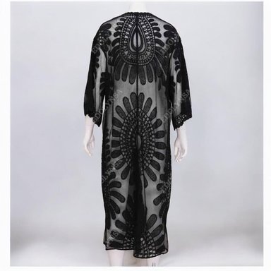 KIMONO MAXI MUJER YOMAR NEGRO TULL ABIERTO LARGO IMPORTADO GIRASOL - 3