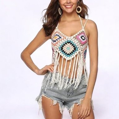 KIMONO MAXI MUJER YOMAR BEIGE CROCHET TOP - 3