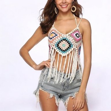 KIMONO MAXI MUJER YOMAR BEIGE CROCHET TOP - 4