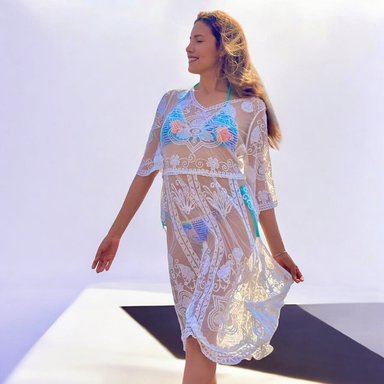 KIMONO MAXI MUJER YOMAR BLANCO LEE KRASNER - 1