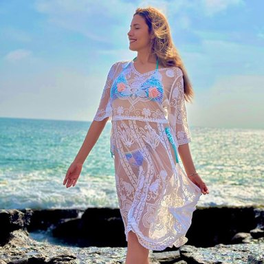 KIMONO MAXI MUJER YOMAR BLANCO LEE KRASNER - 2