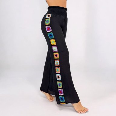 KIMONO MAXI MUJER YOMAR NEGRO GAZA PARTE BAJA CROCHET - 1