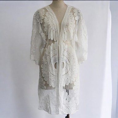 KIMONO MAXI MUJER YOMAR BLANCO TULL ABIERTO LARGO IMPORTADO GIRASOL - 4