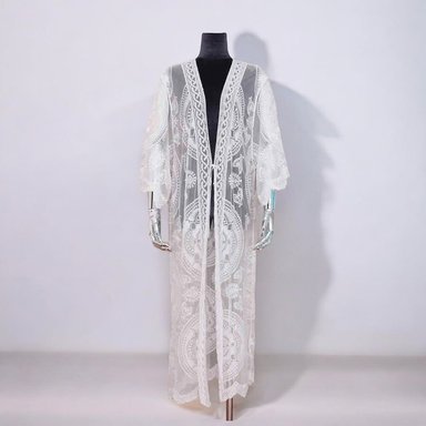 KIMONO MAXI MUJER YOMAR BLANCO TULL ABIERTO IMPORTADO SOL - 2