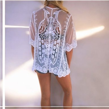KIMONO MAXI MUJER YOMAR BLANCO CORTA ABIERTA TULL - 3
