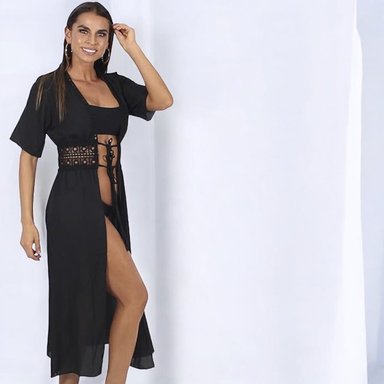 KIMONO MAXI MUJER YOMAR NEGRO PRINCESA MANGA CORTA - 1