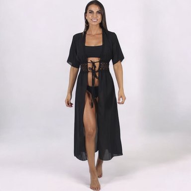 KIMONO MAXI MUJER YOMAR NEGRO PRINCESA MANGA CORTA - 2