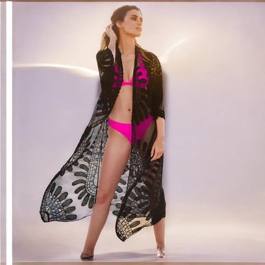 KIMONO MAXI MUJER YOMAR NEGRO ABIERTA TULL IMPORTADO - 1