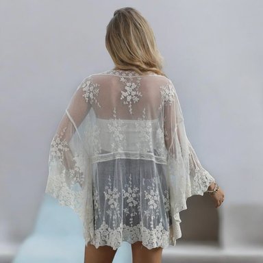 KIMONO MAXI MUJER YOMAR BLANCO TULL DISEÑO ITALIAN - 1