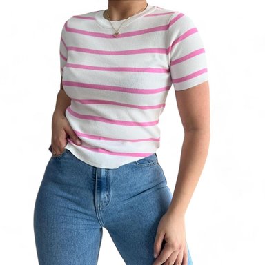 POLO MANGA MANGA 3/5 MUJER ROSADO HILO CUELLO RENDONDO GUI359-18