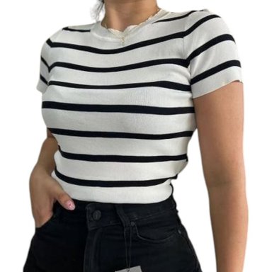 POLO MANGA 3/5 HILO MUJER RAYAS NEGRO 359G-18