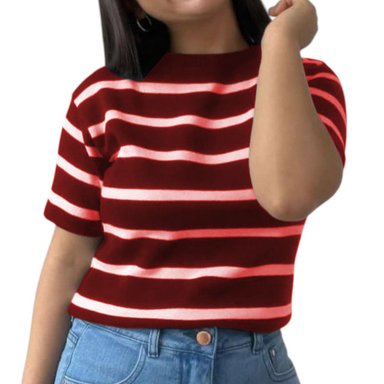 POLO MANGA 3/5 HILO MUJER RAYAS GRUESAS VINO 359G-18