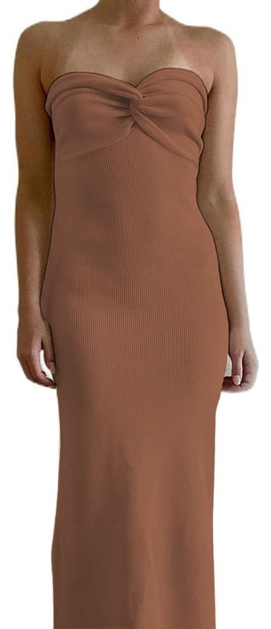 VESTIDO MUJER MOÑO HILO G359-23 COLOR CARAMELLO