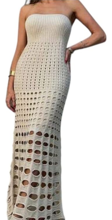 VESTIDO MUJER HILO MAXI BOMBAS G359-35 COLOR HUESO BEIGE