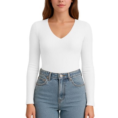 POLO M.LARGA CUELLO V RIB ACANALADO CON FORRO LUL810 FAB-17 COLOR BLANCO