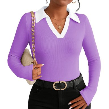 POLO MUJER CAMISERO BI MANGA LARGA SAB-16 RIB COLOR LILA